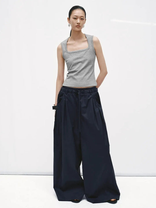 Pleat Detail Drawstring Wide Leg Pants