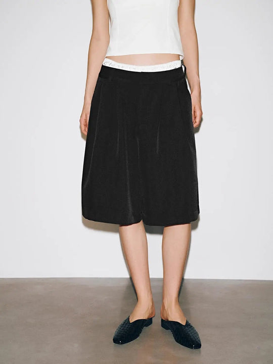 2 In 1 Pleated Wide Leg Cropped Pants For Everyday Wear
