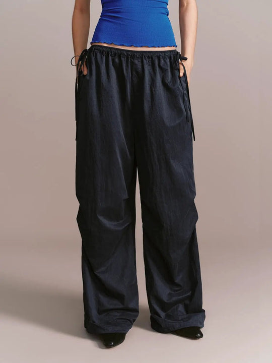 Drawstring Pull On Wide Leg Pants With Non Stretch Fabric
