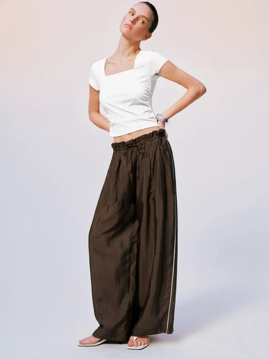 Viscose Polyester Wide Leg Drawstring Palazzo Pants