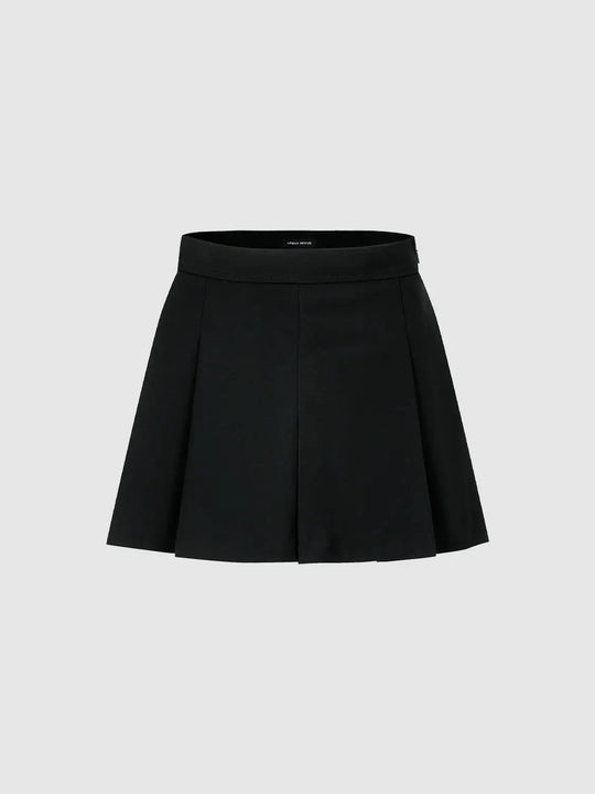 Elegant Pleat Detail Tailored Black A Line Skirt