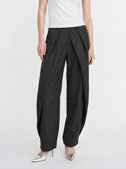 Pinstripe Wide-Leg With Front Pleat Detailing And Structured Silhouette Classic Pants