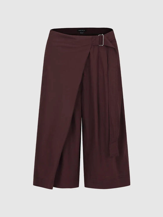 Wrap Belted Waist Wide Leg Lightweight Cotton Pants