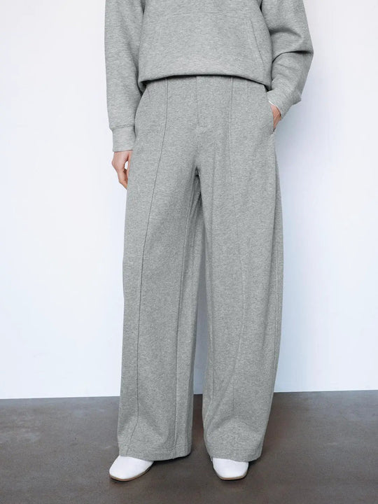Heather Grey Panelled Curved-Leg Cotton Blend Pants