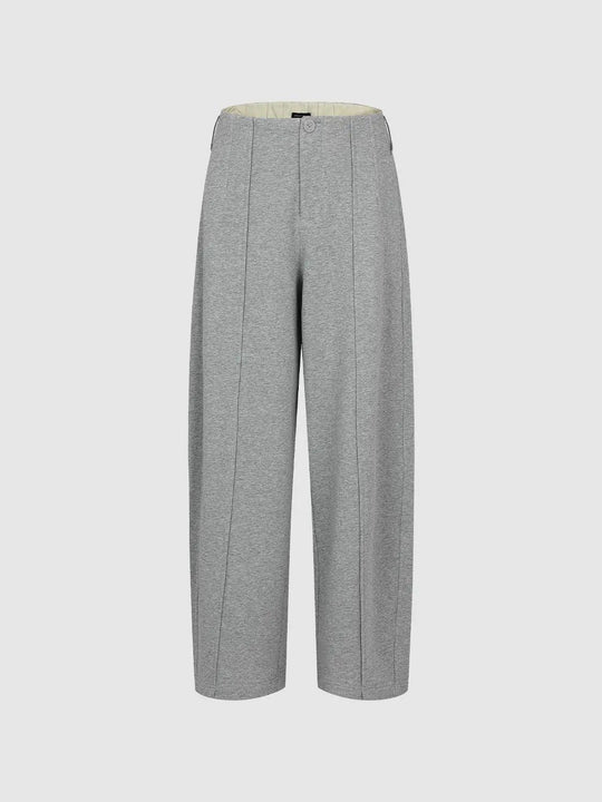 Heather Grey Panelled Curved-Leg Cotton Blend Pants