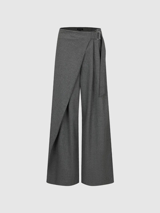 Mid-rise Pinstripe Wrap Front Wide-leg Pants