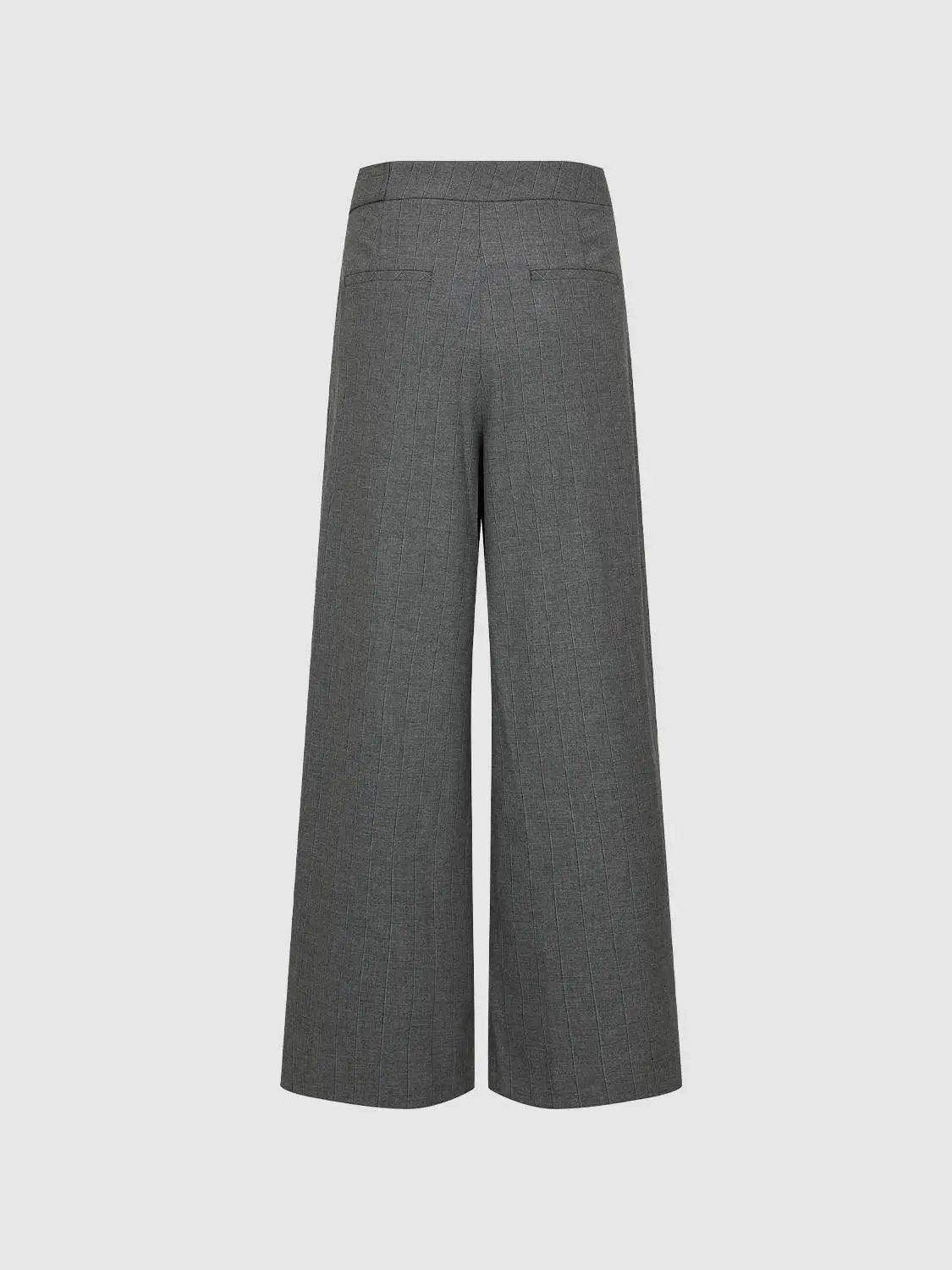 Wide-Leg Pants, gray pinstripe fabric, back view, Urban Revivo Fashion