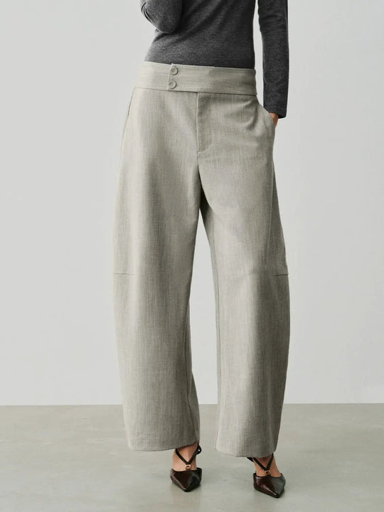 Textured Two-Button High-Waisted Wide-Leg Pants