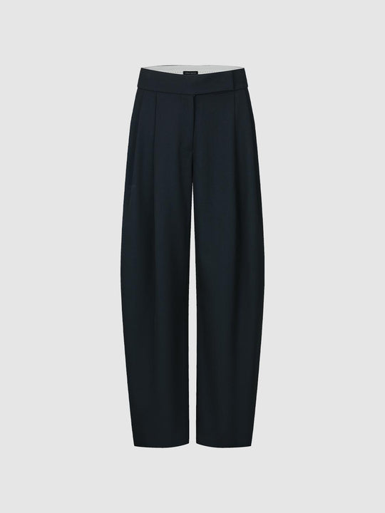 Solid Pleated High-Waisted Curved Leg Pants
