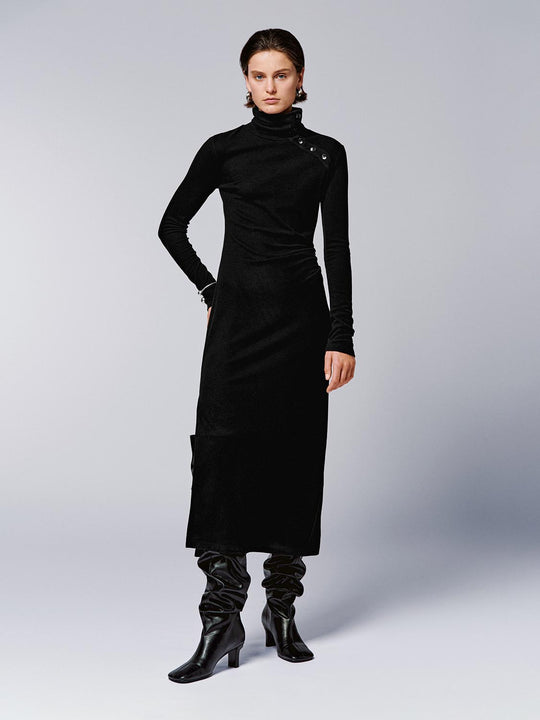 Turtle Neck Draped Skinny Fit Midi Dresses