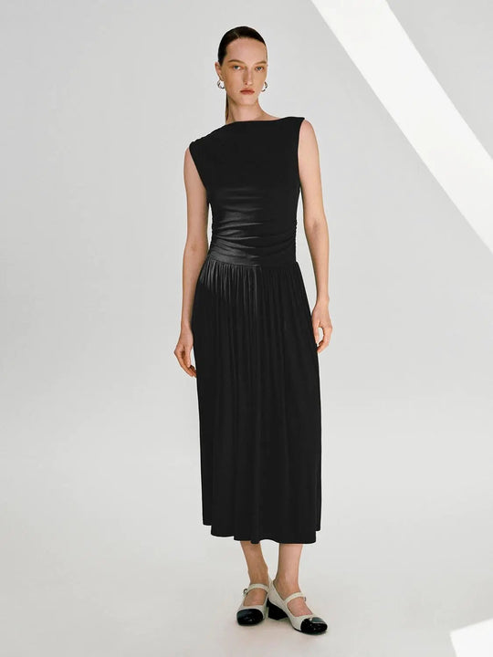 Elegant Pleated Sleeveless A-Line Midi Dresses