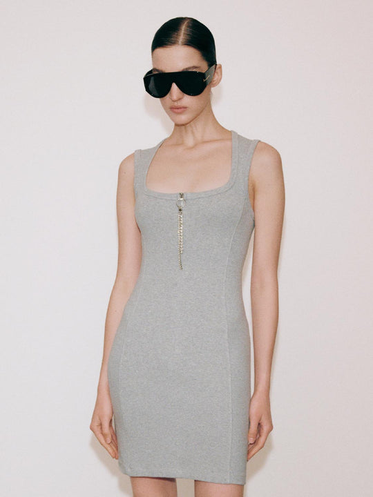 Square Neck Zip Detail Skinny-Fit Midi Dresses