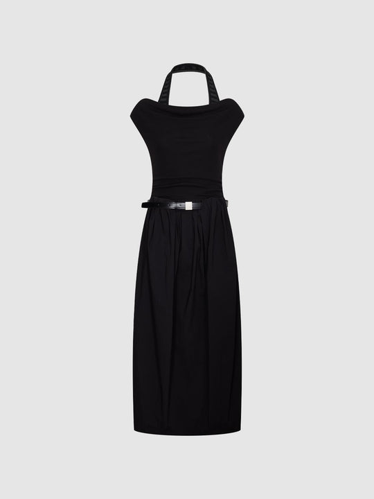Halter Cowl Neck Ruched Sleeveless A-Line Midi Dresses