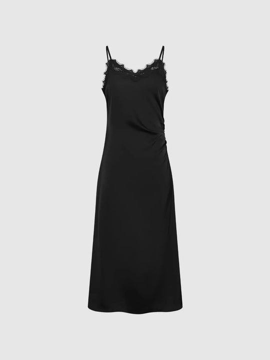 Lace Trim Strappy Draped A Line Midi Dress