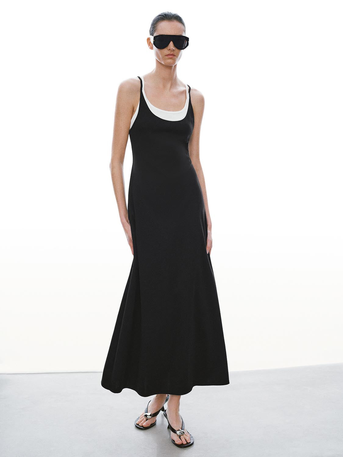 U Neck Strappy Slim Fit Cotton 2-In-1 Maxi Dress