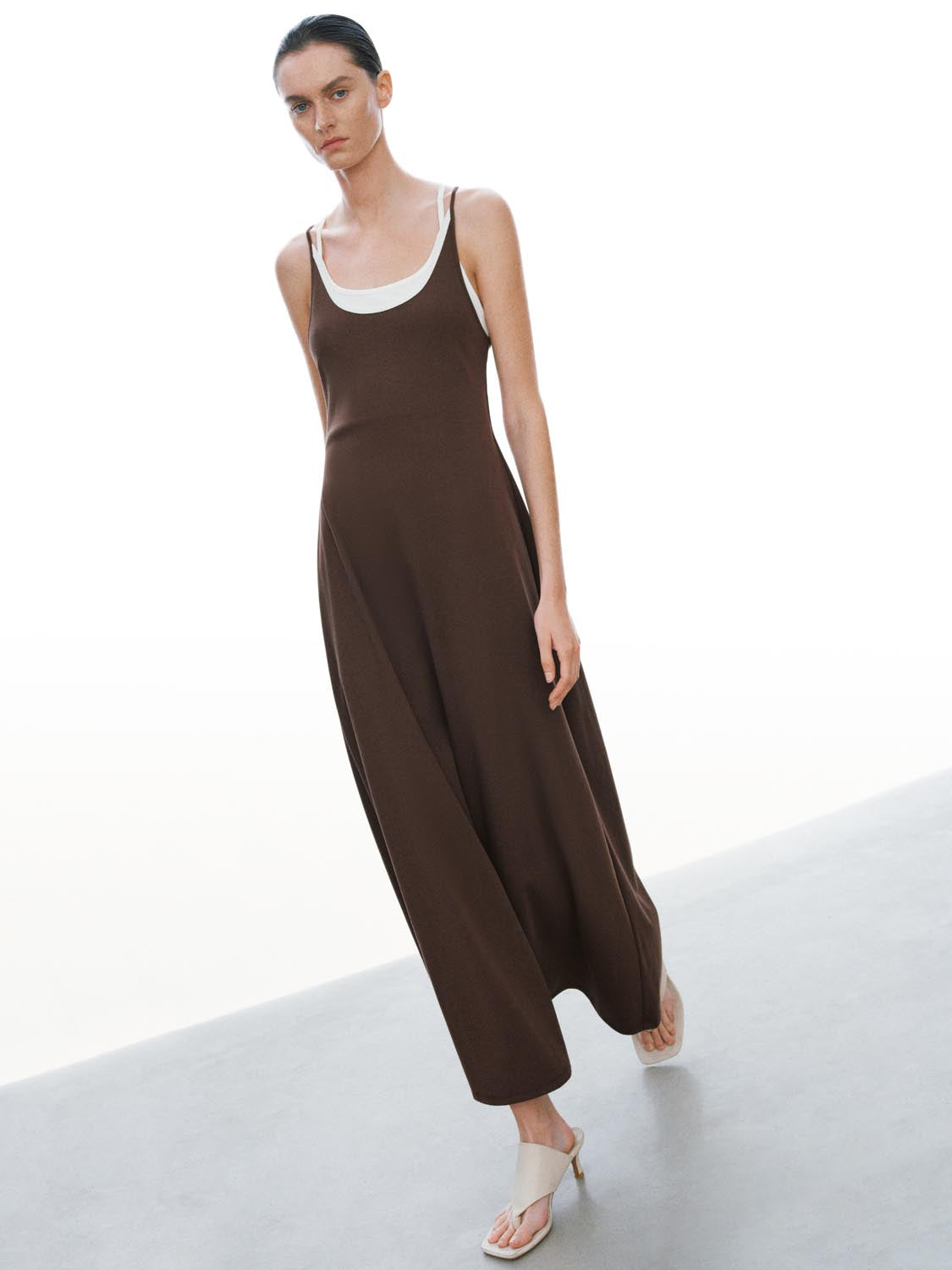U Neck Strappy Slim Fit Cotton 2-In-1 Maxi Dress