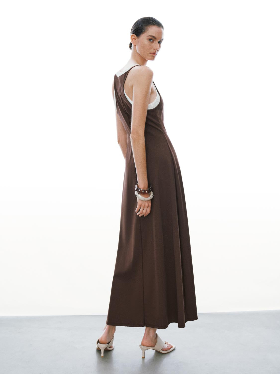 U Neck Strappy Slim Fit Cotton 2-In-1 Maxi Dress