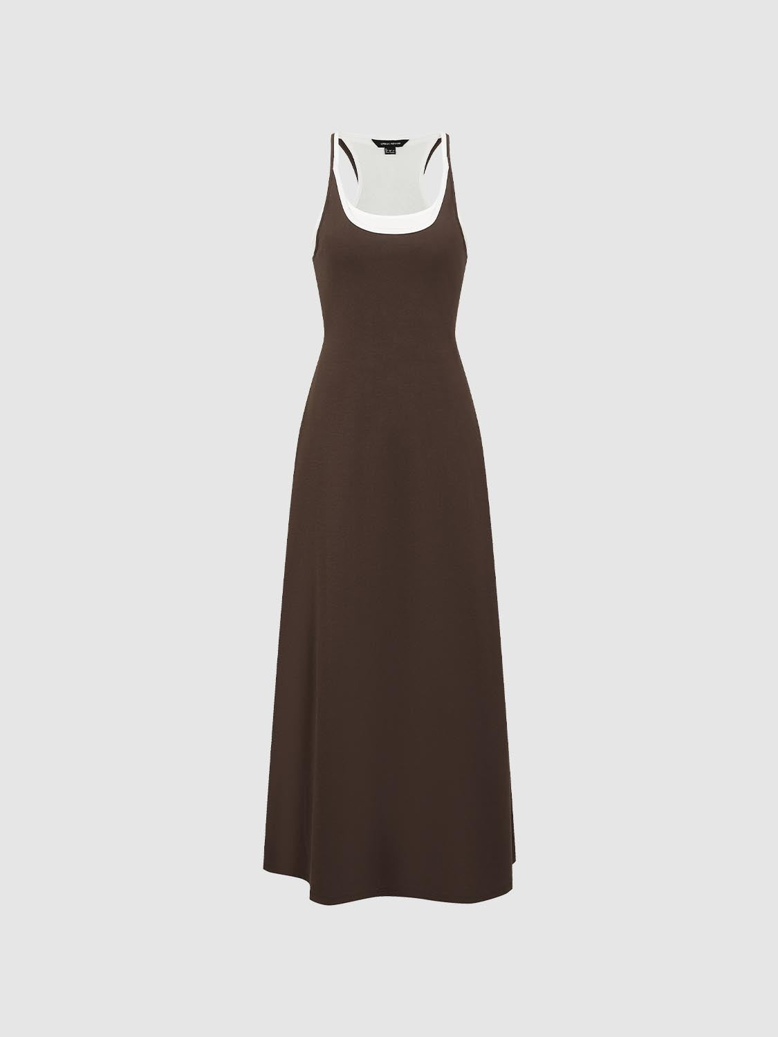 U Neck Strappy Slim Fit Cotton 2-In-1 Maxi Dress