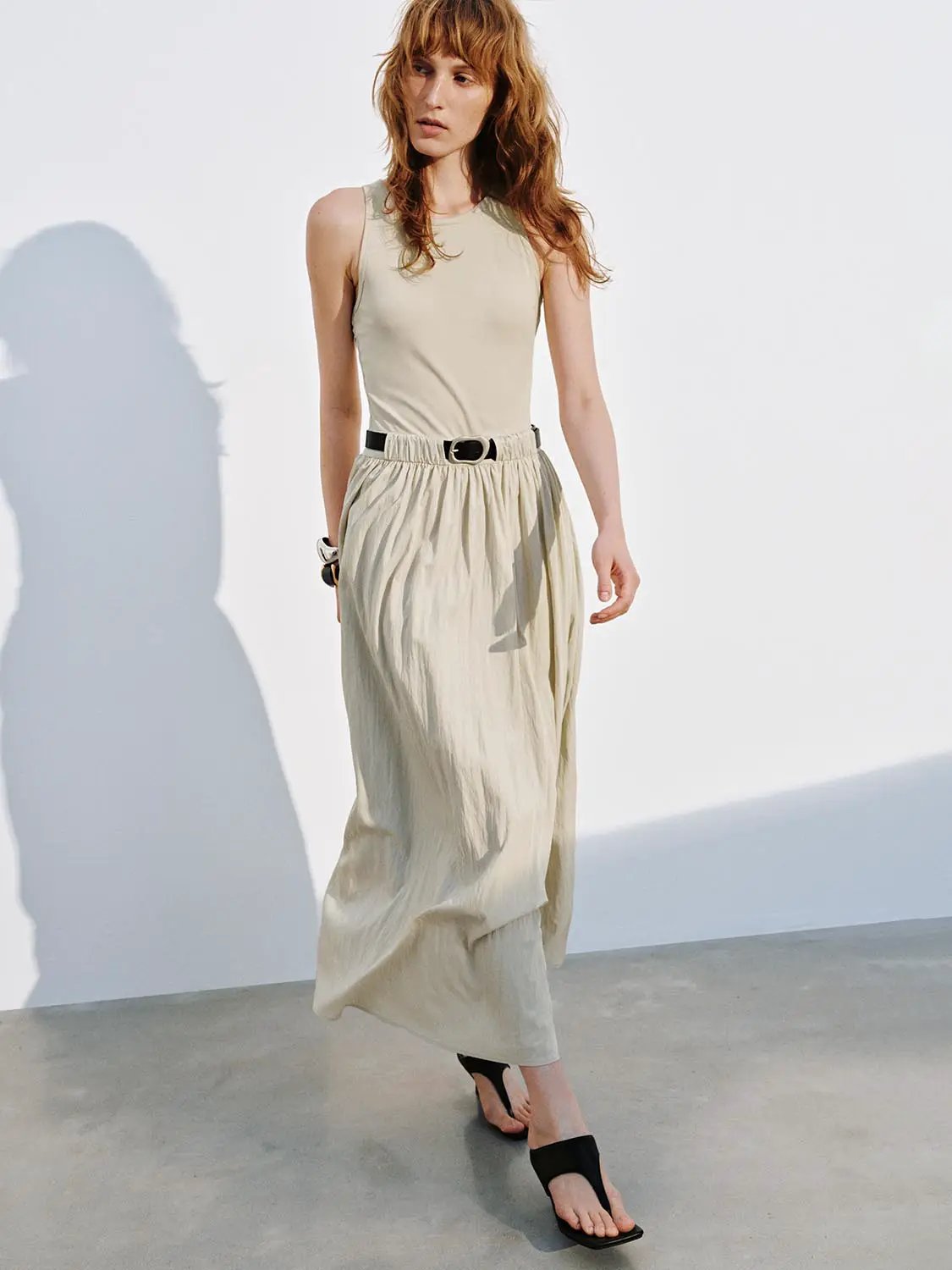 Sleeveless Belted A-Line Midi Dresses by Urban Revivo Fashion