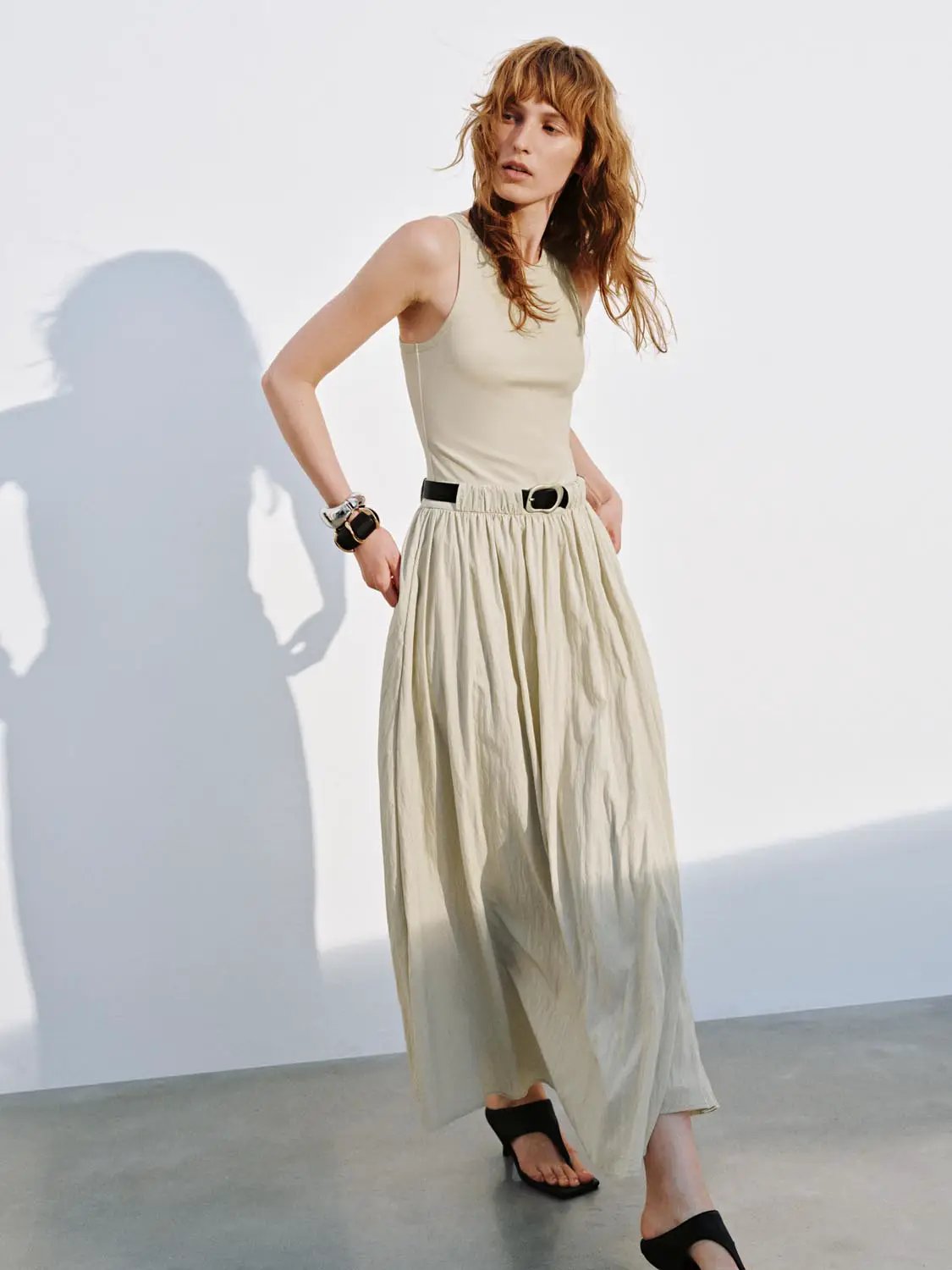 Sleeveless Belted A-Line Midi Dresses by Urban Revivo Fashion