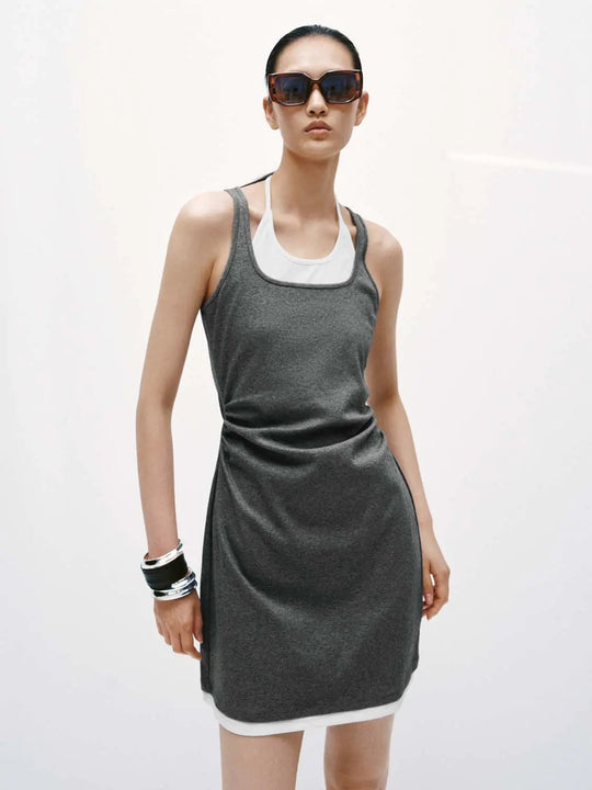 Robes mini skinny sans manches contrastées 2 en 1