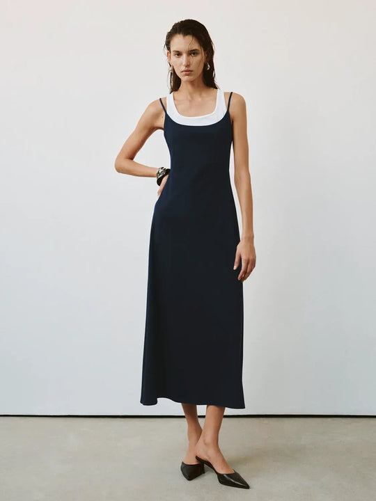 2 In 1 U Neck Sleeveless A Line Midi Dresses Casual Elegant Summer Wear