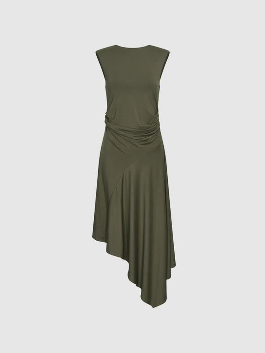 Ärmelloses Kleid aus Modal-Mischung in A-Linie mit Raffungen und asymmetrischem Saum