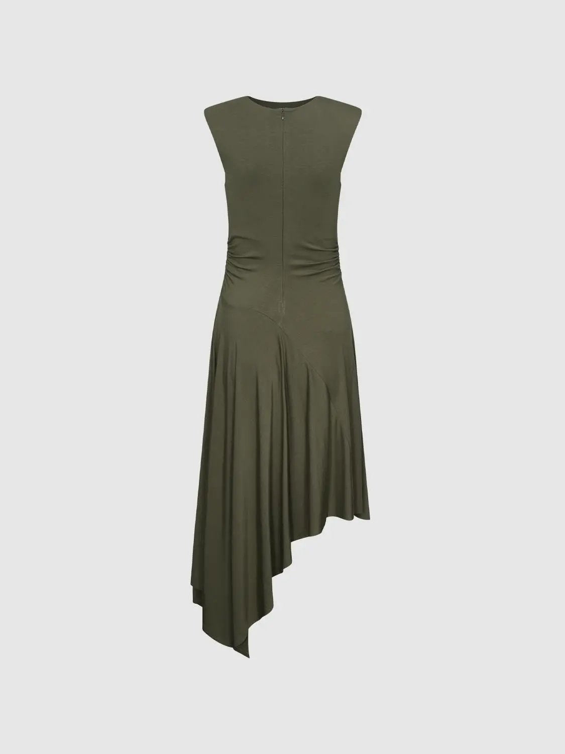 A-Line Dress olive green with a draped, asymmetric hem