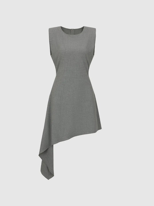 Fitted Asymmetric Hem Sleeveless Round Neck Dress
