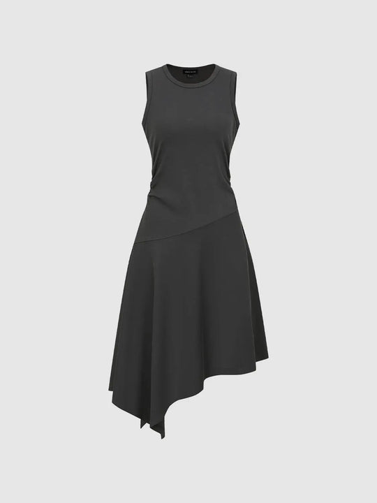 Cotton Polyester Sleeveless Asymmetrical Hem Midi Dresses