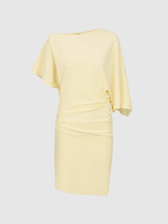 Ruched Side Fitted Short Sleeve Cotton Dress