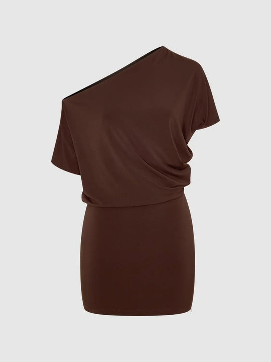 Stretch One-Shoulder Draped Mini Dress