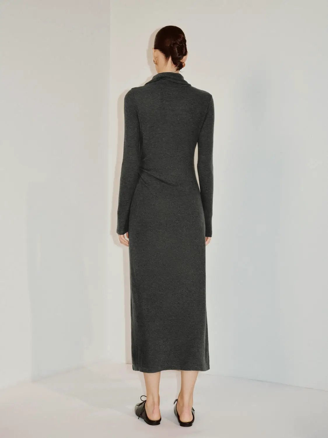 S-line Dress, gray knit long-sleeve ankle-length skinny-fit dress