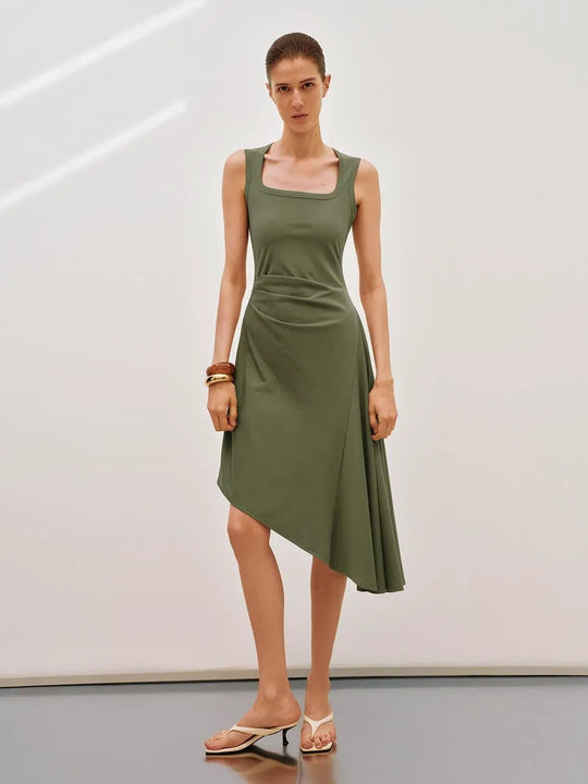A-line Square Neck Drape Lyocell Blend Dress
