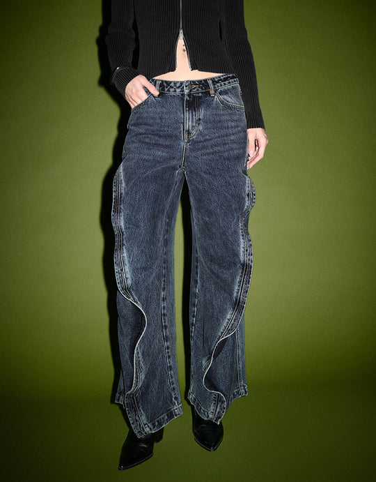 Ruffle Wide-Leg Jeans