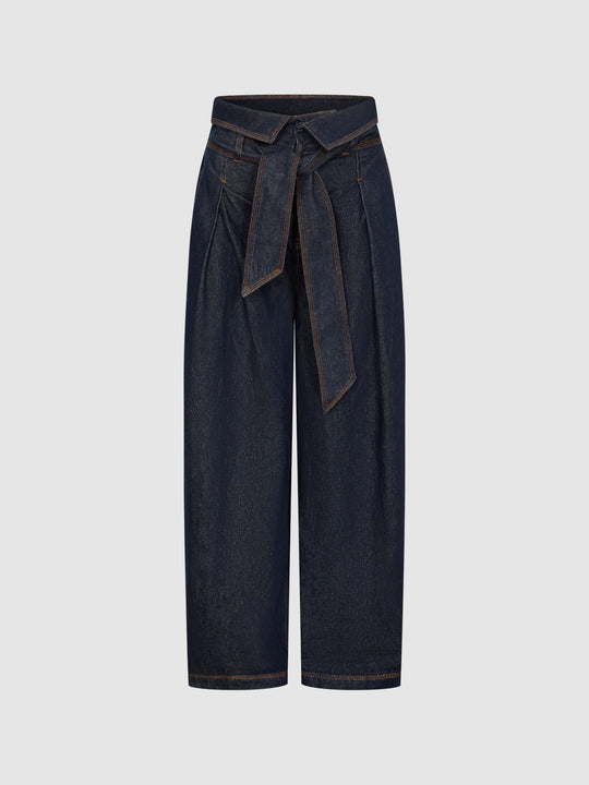 Jean à jambes larges avec ceinture nouée