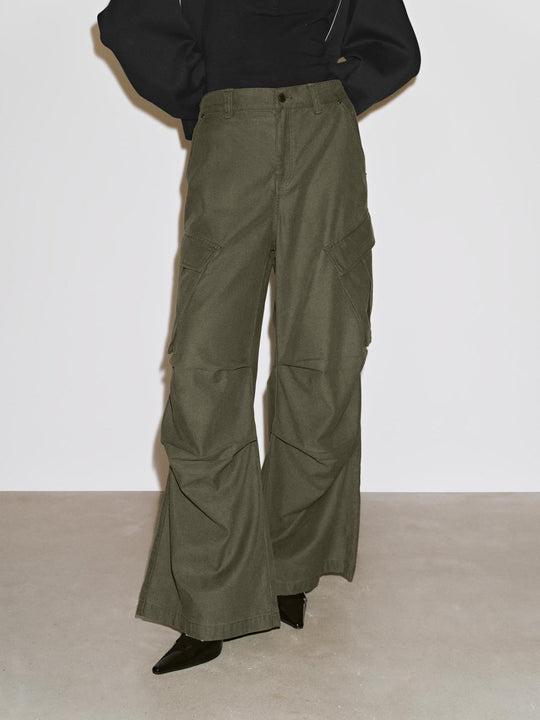 Pantalones Cargo de Pierna Ancha Fruncidos
