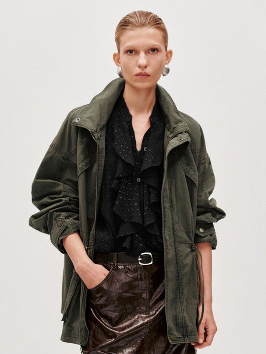 String Detail Stehkragen Jeansjacken