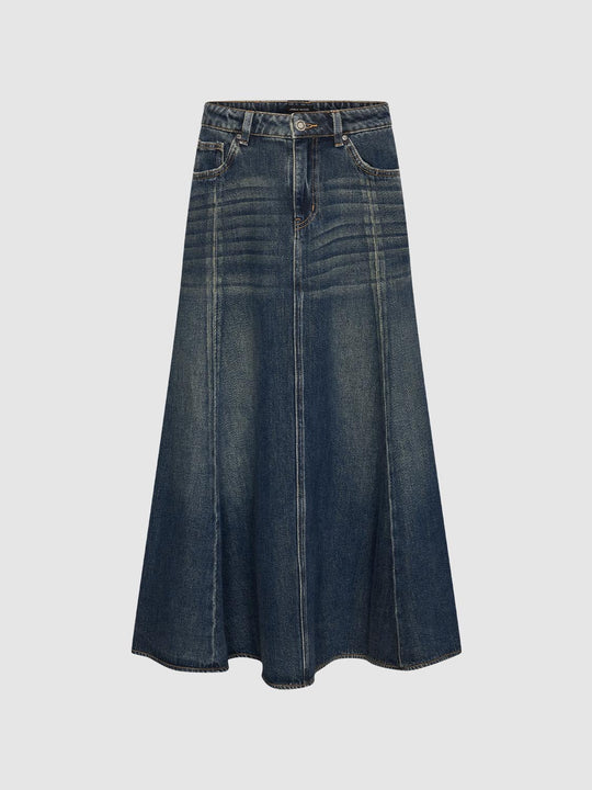 Seamed Denim Midi Skirts
