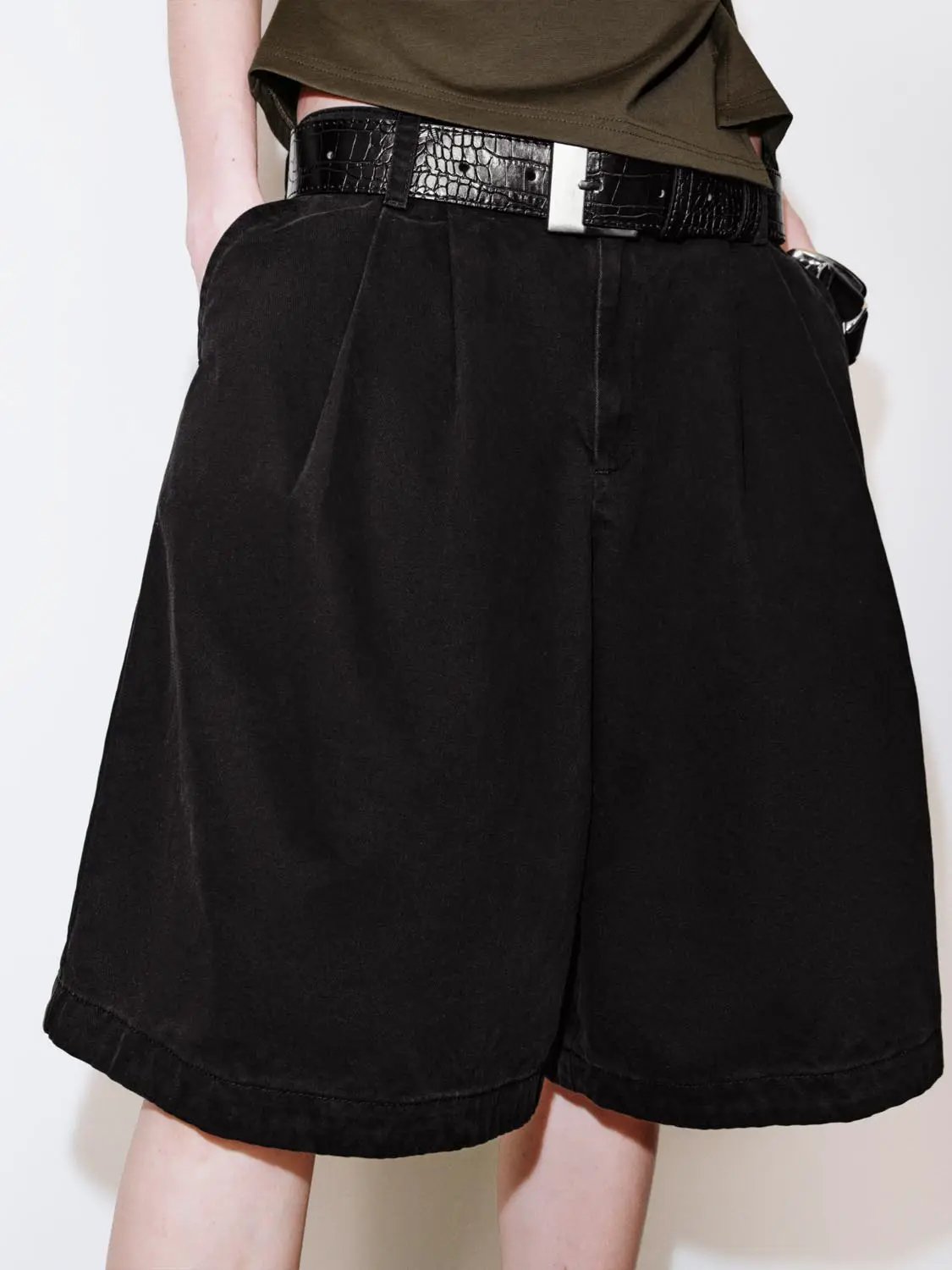 Belted Pleated Tailored Shorts by Urban Revivo Fashion