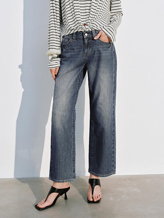 Contrast Striped Wide Leg Jeans