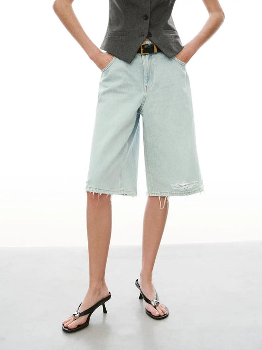 Shorts en jean à jambes larges avec ceinture