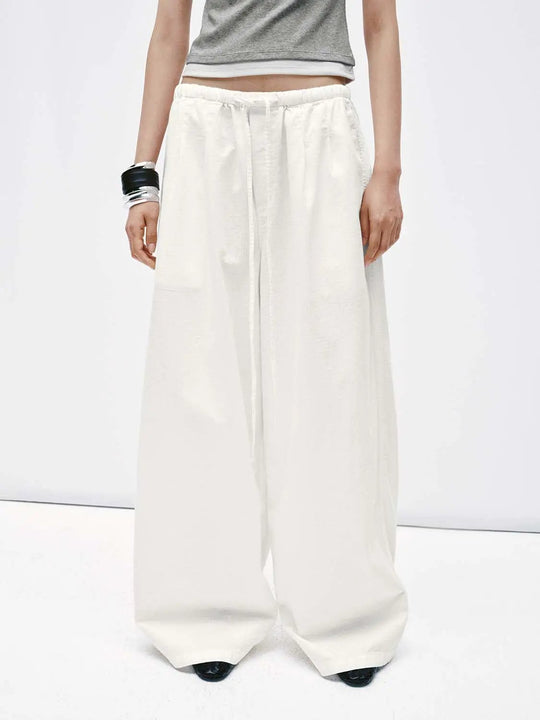 Soft Cotton Drawstring Wide Leg Relaxed Jeans