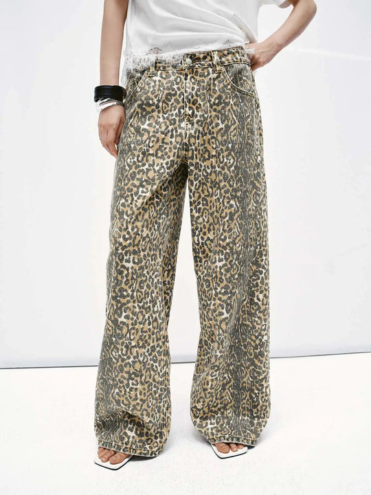 Leopard Print Wide Leg Jeans