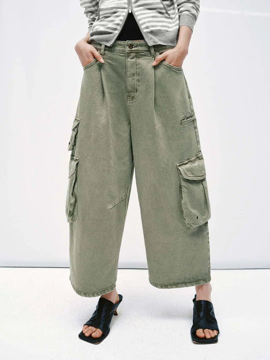 Cotton Cargo Pocket Wide-Leg With Belt Loops And Five-Pocket Detailing Jeans