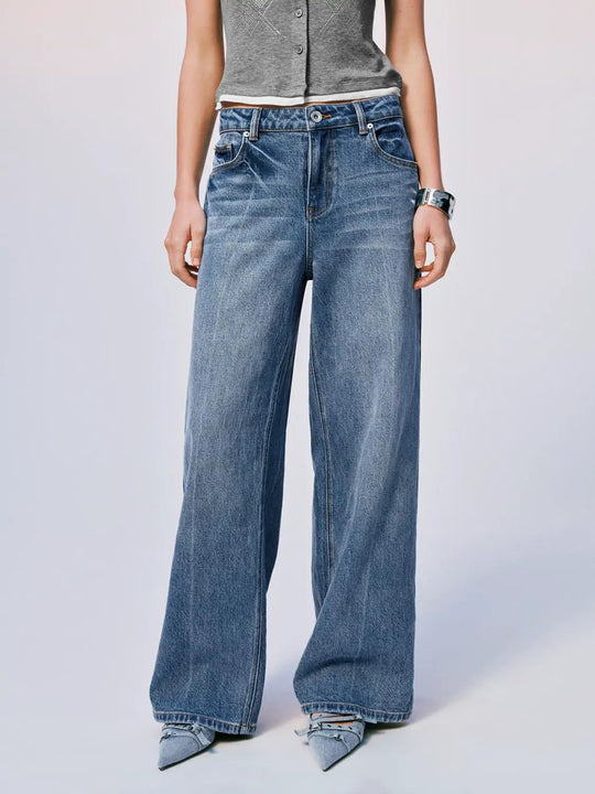 High-waisted Wide-leg Jeans With Faded Wash