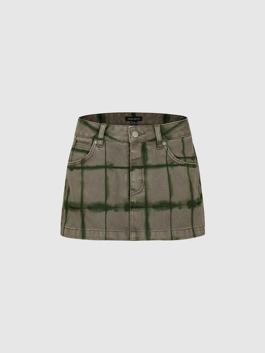 Cotton Windowpane Plaid Belt Loops Mini Skirts