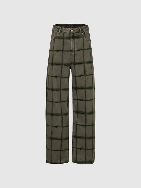 Soft 100 Percent Cotton Grid Check Wide Leg Pants