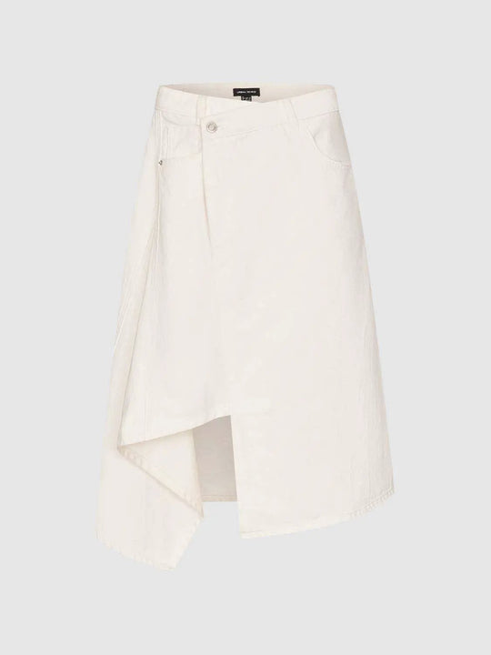 Cotton Draped Wrap Front With Asymmetric Hem And Clean Tailored Silhouette Skirt