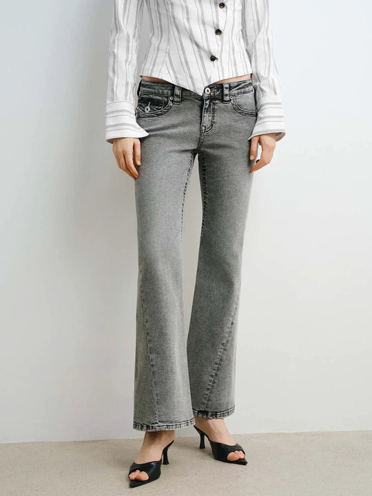 Cotton Flared Silhouette With Subtle Stretch And Topstitch Detailing Along Seams Jeans